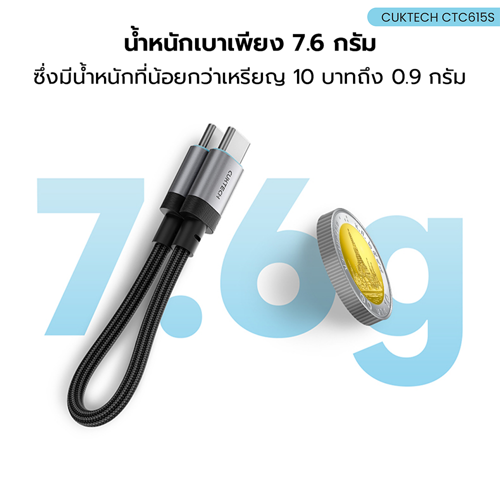สายชาร์จเร็ว CUKTECH รุ่น CTC615S 6A 240W USB-C ยาว 15 ซม. สีฟ้า (รองรับการชาร์จ PD3.1)_4